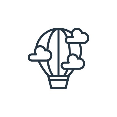 Seyahat konseptinden hava balonu ikonu vektörü. Düzenlenebilir hava balonu vuruşunun ince çizgisi. Web ve mobil uygulamalarda kullanmak için hava balonu doğrusal işareti, logo, yazdırma ortamı.