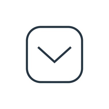 Ok kavramından simge vektörünü indir. Şevron 'un düzenlenebilir vuruşunun ince bir çizgisi. İnternet ve mobil uygulamalar, logo ve yazdırma ortamlarında kullanım için aşağı simge doğrusal işareti.