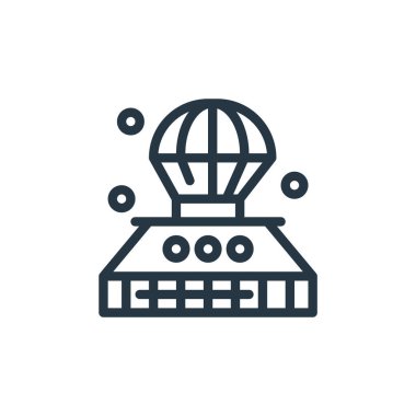 Evrenden gelen uzay kapsülü ikonu vektörü. Düzenlenebilir uzay kapsülü vuruşunun ince çizgisi. Web ve mobil uygulamalarda kullanmak için uzay kapsülü doğrusal işareti, logo, yazdırma ortamı.