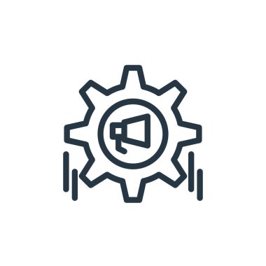 Ofis konseptinden ayar simgesi vektörü. Düzenlenebilir inme ayarlarının ince çizgisi. Web ve mobil uygulamalar, logo ve yazdırma ortamlarında kullanım için doğrusal imza ayarları.