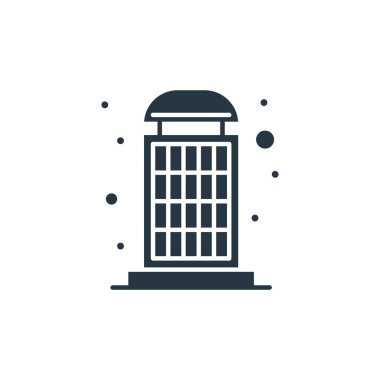 Telefon kulübesi ikonu vektörü şehir elemanları kavramından. Telefon kulübesinde düzenlenebilir felcin ince bir çizgisi. Web ve mobil uygulamalarda kullanmak için telefon kulübesi doğrusal işareti, logo, yazdırma ortamı.