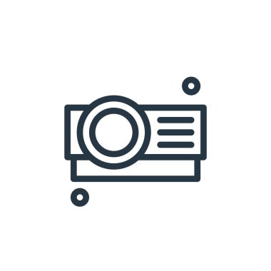 Film yapım konseptinden projektör ikon vektörü. İnce çizgili, düzenlenebilir inme çizgisi. Web ve mobil uygulamalarda kullanmak için projektör doğrusal işareti, logo, yazdırma ortamı.