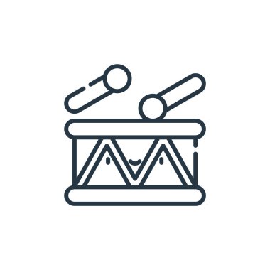 Adil kavramdaki davul ikonu vektörü. Düzenlenebilir davul vuruşunun ince çizgisi. Web ve mobil uygulamalarda kullanmak için davul doğrusal işareti, logo, yazdırma ortamı.