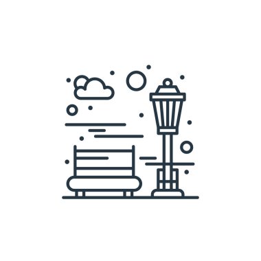 Şehir elemanları konseptindeki park simgesi vektörü. Park düzenlenebilir felcin ince bir çizgisi. Web ve mobil uygulamalarda kullanmak için park doğrusal işareti, logo, yazdırma ortamı.