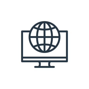 Seo ve web konseptinden ikon vektörünü izle. Monitörde düzenlenebilir felcin ince bir çizgisi. Web ve mobil uygulamalar, logo ve yazdırma ortamlarında kullanım için doğrusal işareti izle.