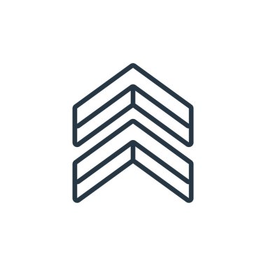 d okları kavramından ok simgesi vektörünü yükselt. Okun düzeltilebilir vuruşunun ince çizgisi. Web ve mobil uygulamalarda kullanmak için ok doğrusal işaretini yükselt, logo, yazdırma ortamı.