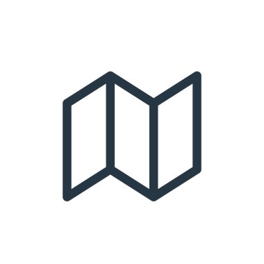 Seyahat konseptinden harita simgesi vektörü. Haritada düzenlenebilir vuruşun ince çizgisi. Web ve mobil uygulamalarda kullanmak için harita doğrusal işareti, logo, yazdırma ortamı.