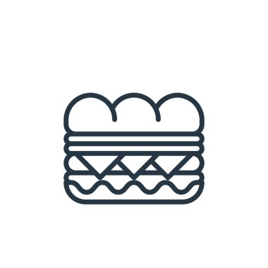 Sandviç konseptinden sosisli sandviç ikonu vektörü. Kurgulanabilir hot dog vuruşunun ince bir çizgisi. Web ve mobil uygulamalarda kullanmak için hotdog doğrusal işareti, logo, yazdırma ortamı.