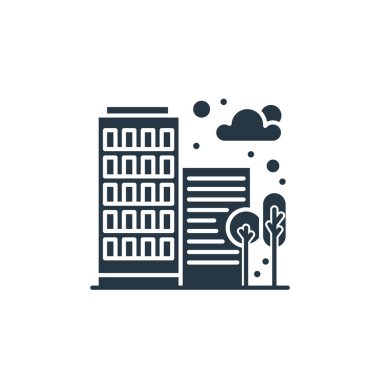 Şehir elemanları konseptinden ofis simgesi vektörü. Ofisteki düzenlenebilir felcin ince çizgisi. Web ve mobil uygulamalarda kullanım için ofis doğrusal işareti, logo, yazdırma ortamı.