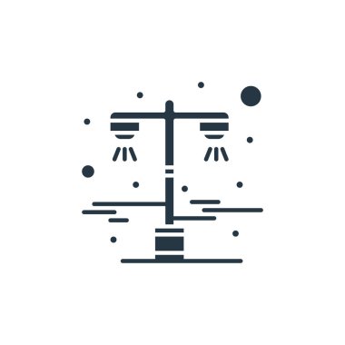 Şehir elementleri kavramından sokak lambası ikonu vektörü. Sokak lambasının düzenlenebilir vuruşunun ince çizgisi. Web ve mobil uygulamalarda kullanmak için sokak lambası doğrusal işareti, logo, yazdırma ortamı.