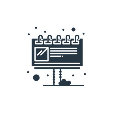 Şehir elemanları konseptinden reklam simgesi vektörü. Reklamların düzenlenebilir vuruşlarının ince çizgisi. Web ve mobil uygulamalar, logo ve yazdırma ortamlarında kullanım için reklam doğrusal işareti.