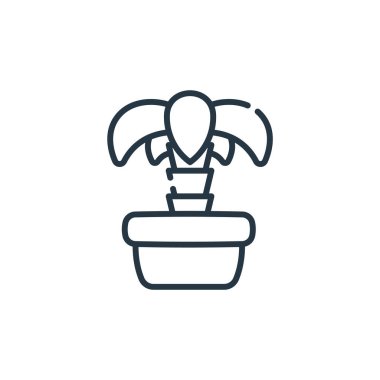 Ev bitkisi kavramından bir palmiye ağacı ikonu vektörü. Palmiye ağacının düzenlenebilir vuruşunun ince çizgisi. Web ve mobil uygulamalarda kullanmak için palmiye ağacı doğrusal işareti, logo, yazdırma ortamı.