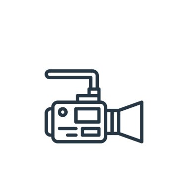 Seyahat konseptinden video ikonu vektörü. Düzenlenebilir video vuruşunun ince çizgisi. Web ve mobil uygulamalarda kullanmak için video doğrusal işareti, logo, yazdırma ortamı.