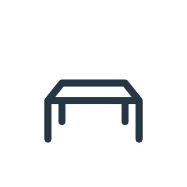Mobilya konseptinden masa ikonu vektörü. Masa düzenlenebilir vuruşun ince çizgisi. Web ve mobil uygulamalarda kullanmak için tablonun doğrusal işareti, logo, yazdırma ortamı.