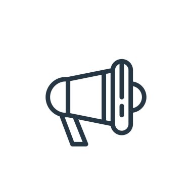 Eğitim konseptinden hoparlör ikonu. Yüksek sesle düzenlenebilir inmenin ince çizgisi. Web ve mobil uygulamalarda kullanmak için hoparlör doğrusal işareti, logo, yazdırma ortamı.