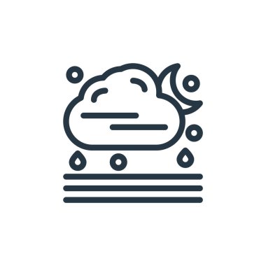 Hava konseptinden bulutlu gece ikonu vektörü. Bulutlu, düzenlenebilir felcin ince bir çizgisi. Web ve mobil uygulamalar, logo ve yazdırma ortamlarında kullanmak için bulutlu gece doğrusal işareti.