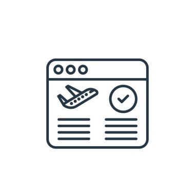 Seyahat konseptinden uçuş ikonu vektörü. İnce çizgili uçuş düzenlenebilir felç çizgisi. Web ve mobil uygulamalarda kullanım için uçuş doğrusal işareti, logo, yazdırma ortamı.