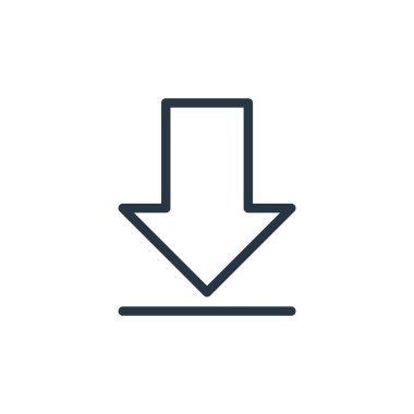 Ok kavramından aşağı ok ikonu vektörü. Aşağı doğru düzenlenebilir okun ince çizgisi. Web ve mobil uygulamalarda kullanmak için aşağıya doğru ok doğrusal işareti, logo, yazdırma ortamı.