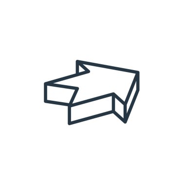 d ok konseptinden sağ ok simgesi vektörü. Sağ okun düzenlenebilir vuruşunun ince çizgisi. Web ve mobil uygulamalarda kullanmak için sağ ok doğrusal işareti, logo, yazdırma ortamı.