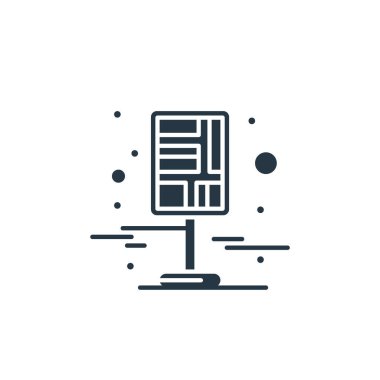 Şehir elemanları kavramından harita simgesi vektörü. Haritada düzenlenebilir vuruşun ince çizgisi. Web ve mobil uygulamalarda kullanmak için harita doğrusal işareti, logo, yazdırma ortamı.