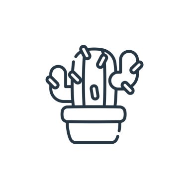 Ev bitkisi konseptinden kaktüs ikonu vektörü. Düzenlenebilir kaktüs felcinin ince bir çizgisi. Web ve mobil uygulamalarda kullanmak için kaktüs doğrusal işareti, logo, yazdırma ortamı.