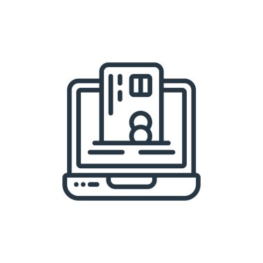 Satış konseptinden online ödeme ikonu vektörü. Çevrimiçi ödeme düzenlenebilir vuruşun ince çizgisi. İnternet ve mobil uygulamalarda kullanmak için çevrimiçi ödeme doğrusal imzası, logo, yazdırma ortamı.