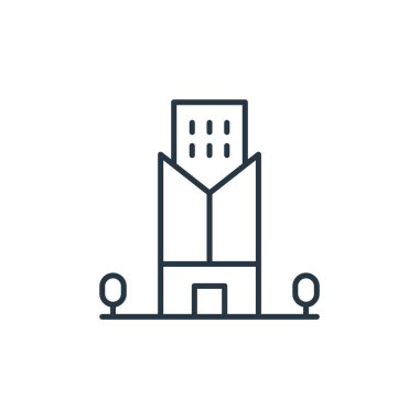 Gökdelen konseptinden sanayi bölgesi ikonu vektörü. Endüstriyel park düzenlenebilir vuruşunun ince çizgisi. Web ve mobil uygulamalarda kullanım için sanayi parkı doğrusal işareti, logo, yazdırma medyası.