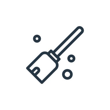 Cadılar Bayramı konseptindeki süpürge ikonu vektörü. Kurgulanabilir süpürge darbesinin ince bir çizgisi. Web ve mobil uygulamalarda kullanmak için süpürge doğrusal işareti, logo, yazdırma ortamı.