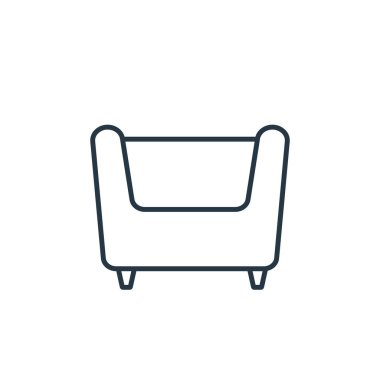 Mobilya dekorasyonu konseptinden koltuk ikonu vektörü. Koltuğun düzenlenebilir vuruşunun ince çizgisi. Web ve mobil uygulamalar, logo ve yazdırma ortamlarında kullanım için koltuk doğrusal işareti.