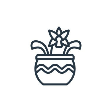 Bitki konseptinden orkide ikonu vektörü. Düzenlenebilir orkide felcinin ince çizgisi. Web ve mobil uygulamalarda kullanmak için orkide doğrusal işareti, logo, yazdırma ortamı.