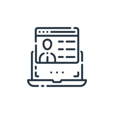 profil simgesi vektörü, elearn kavramından. İnce çizgili düzenlenebilir felç çizgisi. Web ve mobil uygulamalarda kullanmak için profil doğrusal işareti, logo, yazdırma ortamı.