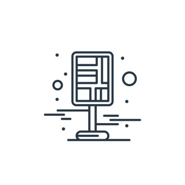 Şehir elemanları kavramından harita simgesi vektörü. Haritada düzenlenebilir vuruşun ince çizgisi. Web ve mobil uygulamalarda kullanmak için harita doğrusal işareti, logo, yazdırma ortamı.