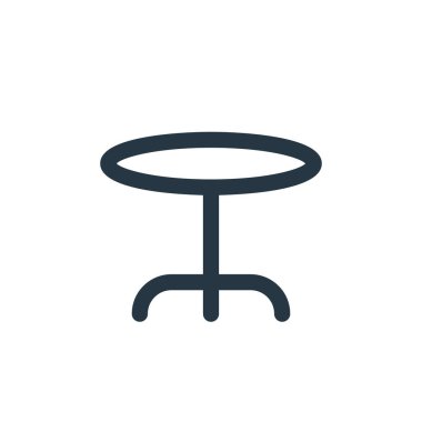 Mobilya konseptinden masa ikonu vektörü. Masa düzenlenebilir vuruşun ince çizgisi. Web ve mobil uygulamalarda kullanmak için tablonun doğrusal işareti, logo, yazdırma ortamı.