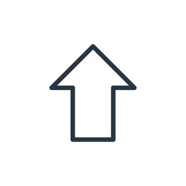 Ok kavramından yukarı doğru ok simgesi vektörü. Yukarı doğru, düzenlenebilir okun ince çizgisi. Web ve mobil uygulamalarda kullanmak için yukarı doğru ok doğrusal işareti, logo, yazdırma ortamı.