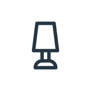 Mobilya konseptinden lamba ikonu vektörü. İnce çizgili lamba dekoltesi. Web ve mobil uygulamalarda kullanmak için lamba doğrusal işareti, logo, yazdırma ortamı.