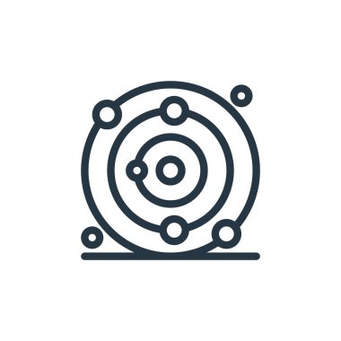 Evren kavramından evren ikonu vektörü. Evrenin düzenlenebilir vuruşunun ince çizgisi. Web ve mobil uygulamalarda kullanmak için evren doğrusal işareti, logo, yazdırma ortamı.