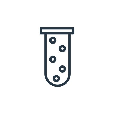 Eğitim ve okul konseptindeki test tüpü ikonu vektörü. Test tüpü düzenlenebilir vuruşunun ince çizgisi. Web ve mobil uygulamalarda kullanmak için test tübü doğrusal işareti, logo, yazdırma ortamı.