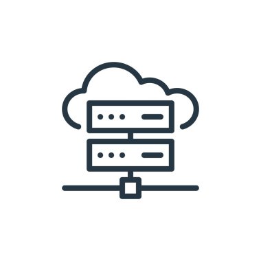 Seo Web Geliştirme konseptindeki sunucu simgesi vektörü. Sunucunun düzenlenebilir vuruşunun ince çizgisi. Web ve mobil uygulamalarda kullanmak için sunucu doğrusal işareti, logo, yazdırma ortamı.