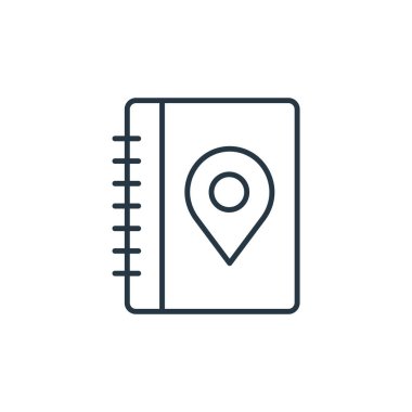 Seyahat konseptindeki konum simgesi vektörü. İnce çizgili düzenlenebilir felç çizgisi. Web ve mobil uygulamalarda kullanmak için konum doğrusal işareti, logo, yazdırma ortamı.