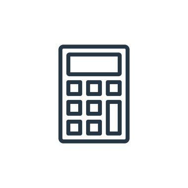 Eğitim konseptinden hesap makinesi ikonu vektörü. Hesap makinesinin düzenlenebilir vuruşunun ince çizgisi. Web ve mobil uygulamalarda kullanmak için hesap makinesi doğrusal işareti, logo, yazdırma ortamı.
