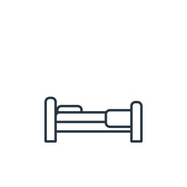 Mobilya dekorasyonu konseptinden tek yatak ikonu vektörü. Düzenlenebilir tek bir felcin ince bir çizgisi. Web ve mobil uygulamalarda kullanmak için tek yatak doğrusal işareti, logo, yazdırma ortamı.