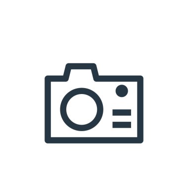 Seyahat konseptinden kamera ikonu vektörü. Kamera düzenlenebilir vuruşun ince çizgisi. Web ve mobil uygulamalarda kullanmak için kamera doğrusal işareti, logo, yazdırma ortamı.