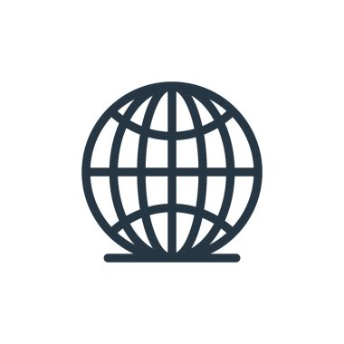 Ofis konseptinden dünya ikonu vektörü. Düzenlenebilir vuruşun ince çizgisi. İnternet ve mobil uygulamalarda kullanım için dünya doğrusal işareti, logo, yazdırma ortamı.