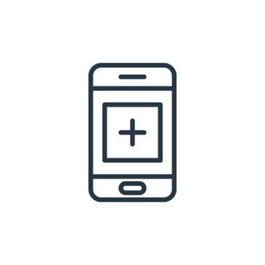 Sağlık hizmetleri konseptinden akıllı telefon ikonu vektörü. Düzenlenebilir akıllı telefon vuruşunun ince bir çizgisi. Web ve mobil uygulamalarda kullanmak için akıllı telefon doğrusal işareti, logo, yazdırma ortamı.