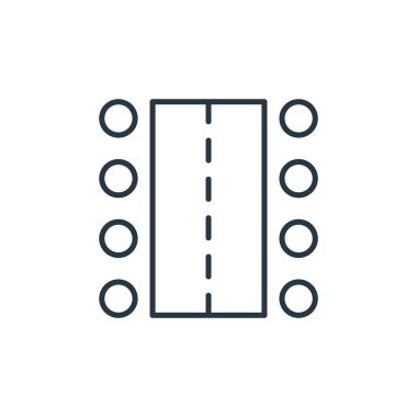 Uçuş konseptindeki pist ikon vektörü. Düzenlenebilir pist vuruşunun ince bir çizgisi. Web ve mobil uygulamalarda kullanım için pist doğrusal işareti, logo, yazdırma ortamı.