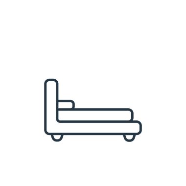 Mobilya dekorasyonu konseptinden tek yatak ikonu vektörü. Düzenlenebilir tek bir felcin ince bir çizgisi. Web ve mobil uygulamalarda kullanmak için tek yatak doğrusal işareti, logo, yazdırma ortamı.