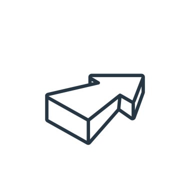 d ok konseptinden sağ ok simgesi vektörü. Sağ okun düzenlenebilir vuruşunun ince çizgisi. Web ve mobil uygulamalarda kullanmak için sağ ok doğrusal işareti, logo, yazdırma ortamı.