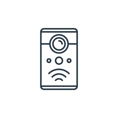 akıllı ev aletleri kavramından video kapı zili simgesi vektörü. Video kapı zili düzenlenebilir vuruşunun ince çizgisi. Web ve mobil uygulamalar, logo ve yazdırma ortamlarında kullanım için video kapı zili doğrusal işareti.