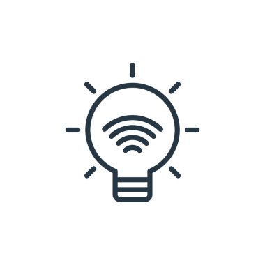 Akıllı ev kavramının ampul ikonu vektörü. Düzenlenebilir ampul vuruşunun ince çizgisi. Web ve mobil uygulamalar, logo ve yazdırma ortamlarında kullanmak için ampul doğrusal işareti.