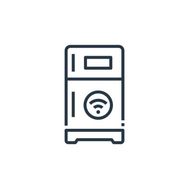 Akıllı ev kavramından akıllı ikon vektörü. Zekice düzenlenebilir vuruşun ince bir çizgisi. Web ve mobil uygulamalarda kullanmak için akıllı doğrusal işaret, logo, yazdırma ortamı.